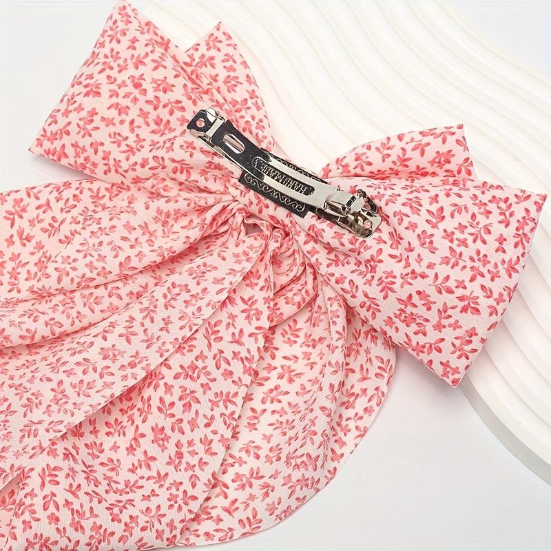 Floral Bow Hair Clip Crackle Pattern Pastoral Style Barrette