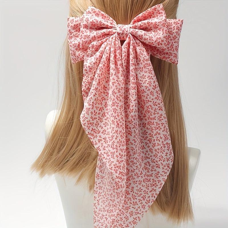 Floral Bow Hair Clip Crackle Pattern Pastoral Style Barrette