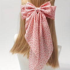 Floral Bow Hair Clip Crackle Pattern Pastoral Style Barrette
