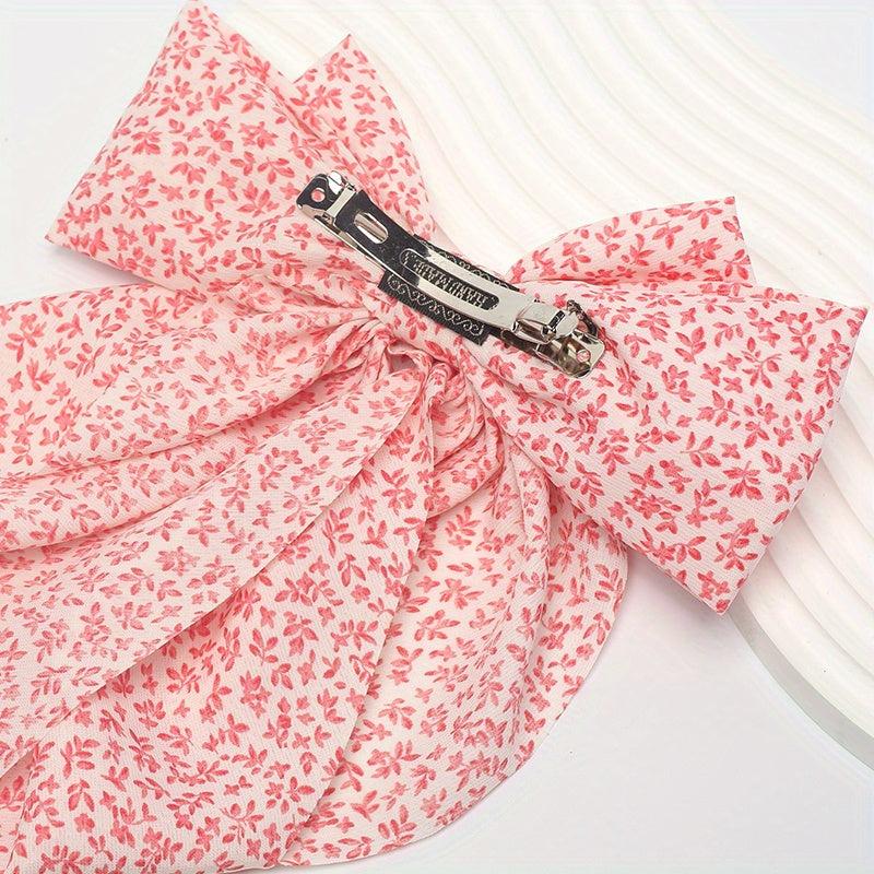 Floral Bow Hair Clip Crackle Pattern Pastoral Style Barrette