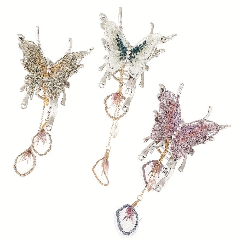 Butterfly Hair Claw Clip Rhinestone Tassel Banana Clip