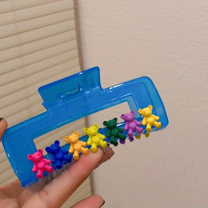 Acrylic Hair Claw with Cartoon Bear Decor Square Hollow Shark Claw