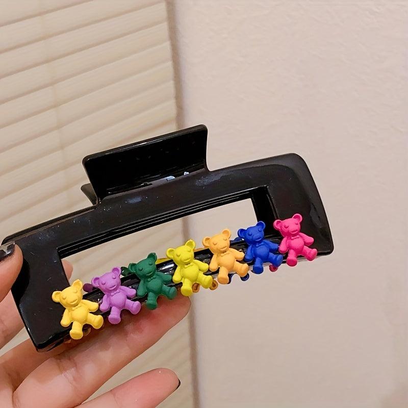 Acrylic Hair Claw with Cartoon Bear Decor Square Hollow Shark Claw