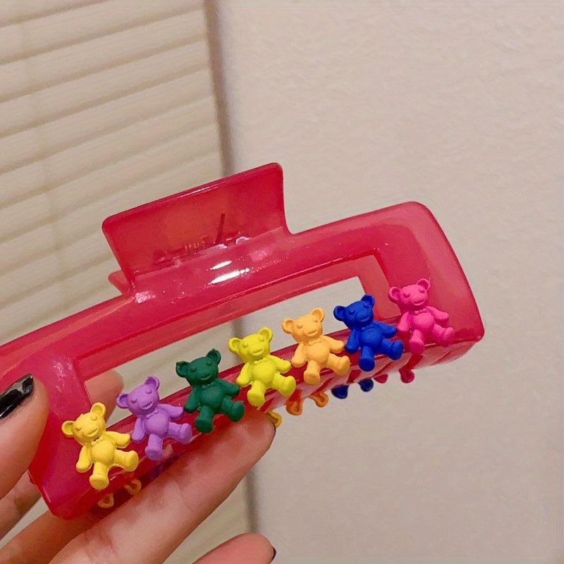 Acrylic Hair Claw with Cartoon Bear Decor Square Hollow Shark Claw