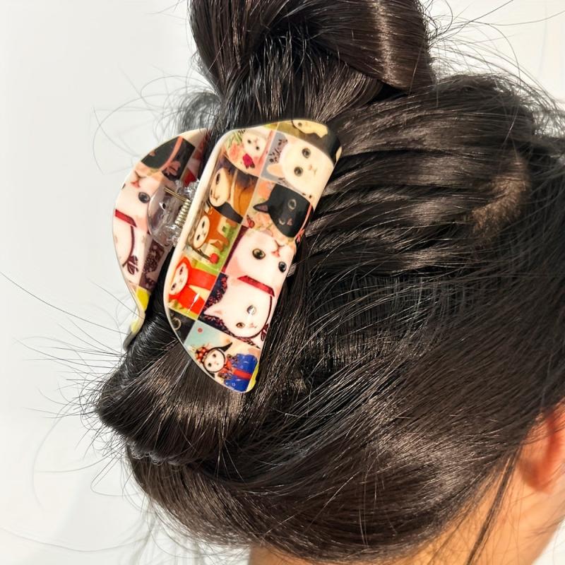 Women Cartoon Animal Hair Claw Acrylic Cat Bear Pattern Nonslip Ponytail Holder