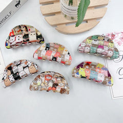 Women Cartoon Animal Hair Claw Acrylic Cat Bear Pattern Nonslip Ponytail Holder