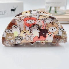 Women Cartoon Animal Hair Claw Acrylic Cat Bear Pattern Nonslip Ponytail Holder