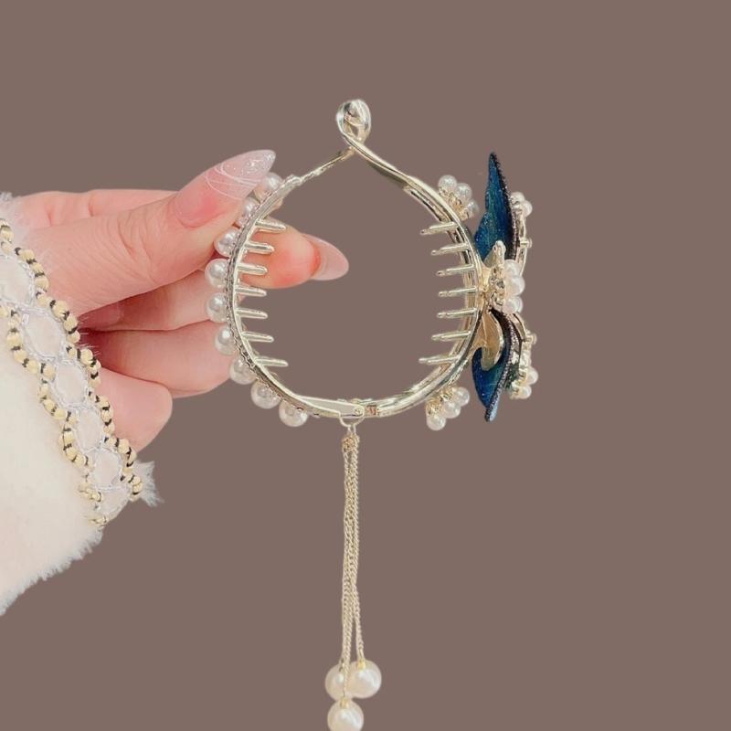 Rhinestone Pearl Tassel Claw Clip Strong Hold Grip Hair Jaw Clip