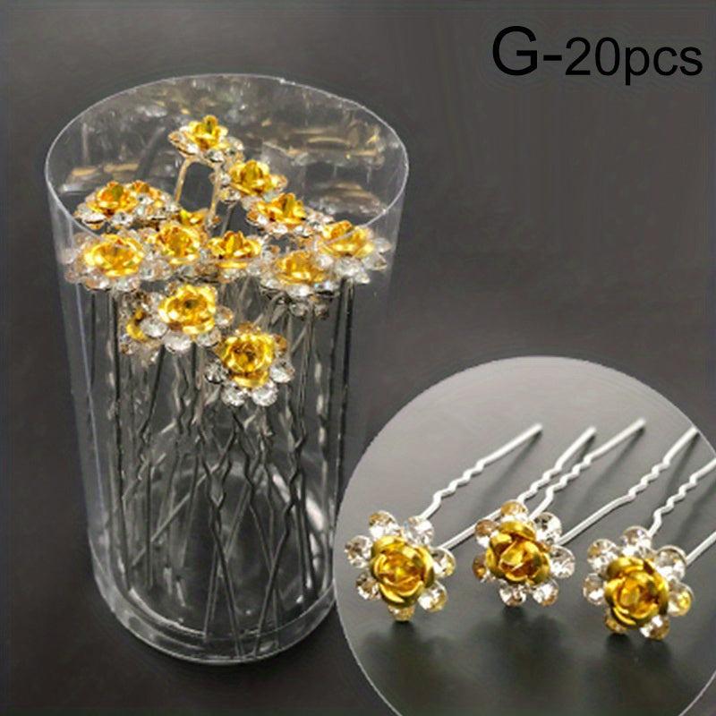 20pcs Crystal Flower Hairpins Wedding Hair Decor Clips