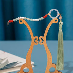 Faux Pearl Beaded Necklace with Faux Jade Pendant Chinese Style Ornament