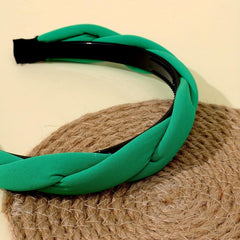 Green Braided Fabric Headband Twisted Padded Hairband for Woman
