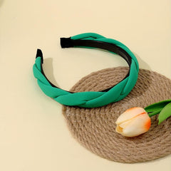 Green Braided Fabric Headband Twisted Padded Hairband for Woman
