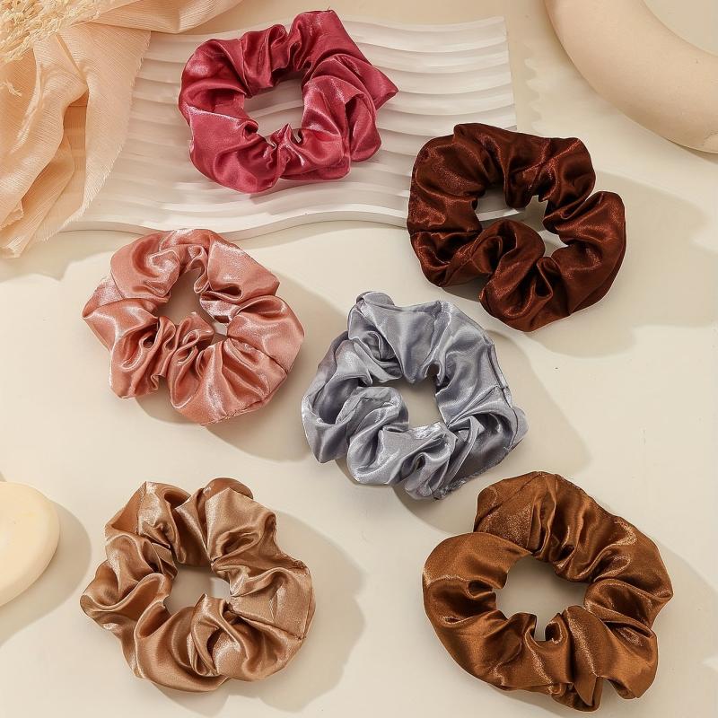 6pcs Solid Color Scrunchies Hair Tie Elastic Ponytail Holder Accessories