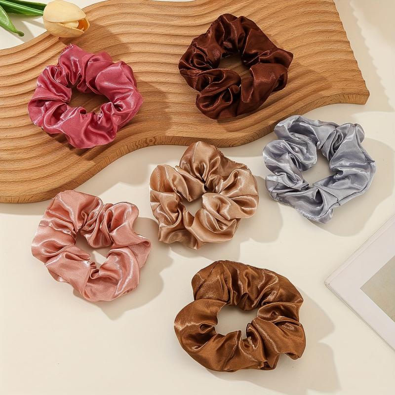 6pcs Solid Color Scrunchies Hair Tie Elastic Ponytail Holder Accessories