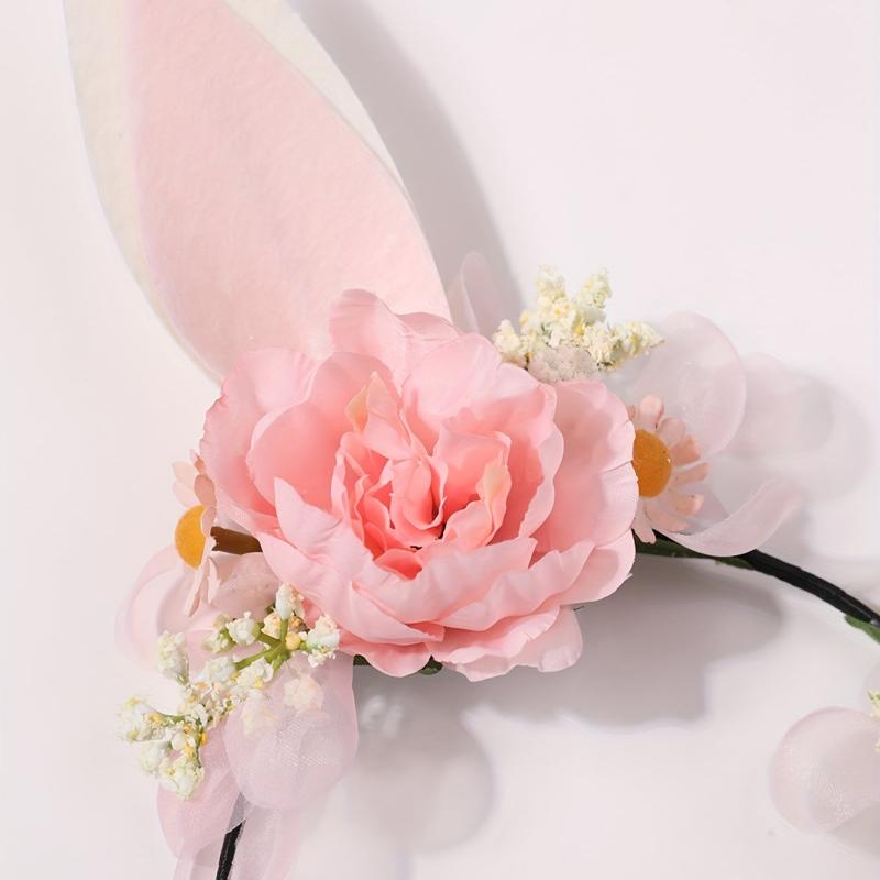 Elf Ears Headband With Flower Sweet Floral Rabbit Ears Head Hoop