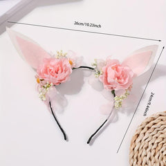 Elf Ears Headband With Flower Sweet Floral Rabbit Ears Head Hoop