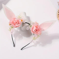 Elf Ears Headband With Flower Sweet Floral Rabbit Ears Head Hoop