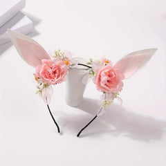 Elf Ears Headband With Flower Sweet Floral Rabbit Ears Head Hoop