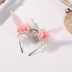 Elf Ears Headband With Flower Sweet Floral Rabbit Ears Head Hoop