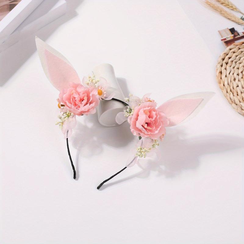 Elf Ears Headband With Flower Sweet Floral Rabbit Ears Head Hoop