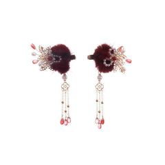 Vintage Cheongsam Hair Clip with Faux Pearl Fur Ball