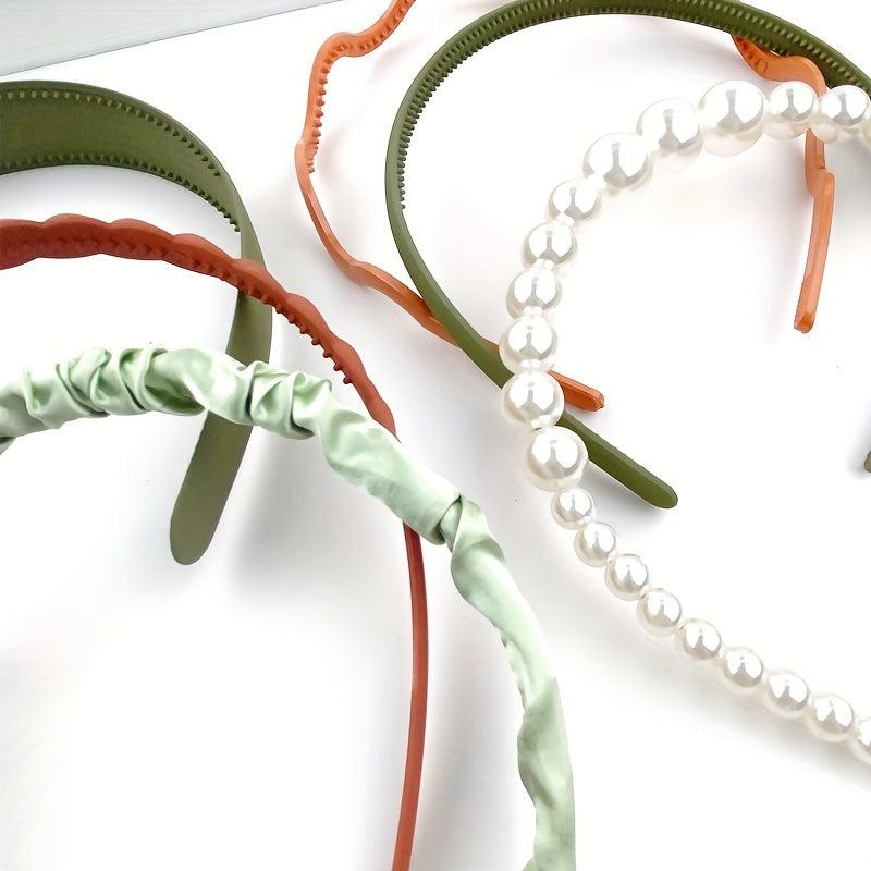 6pcs Wide Brim Head Hoop Set with Faux Pearl Decor Hair Band