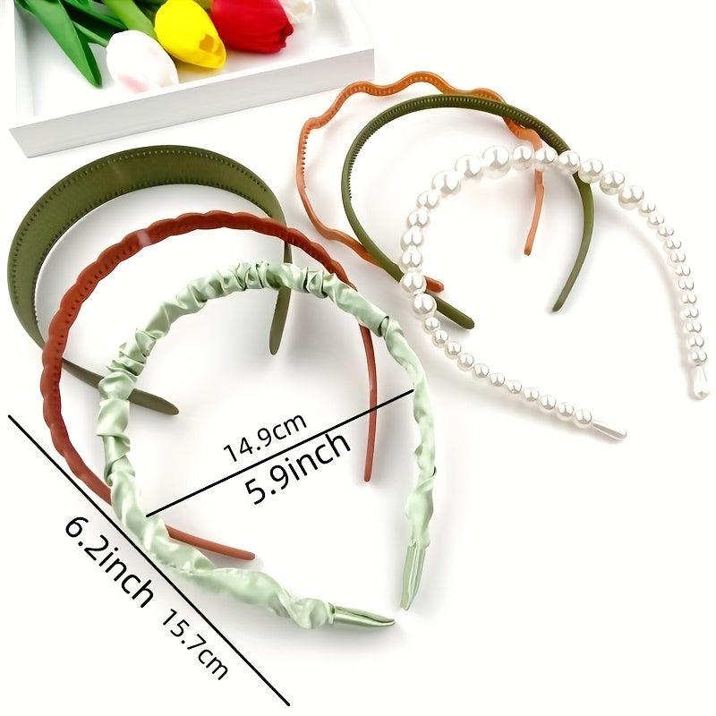 6pcs Wide Brim Head Hoop Set with Faux Pearl Decor Hair Band