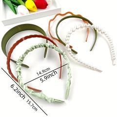 6pcs Wide Brim Head Hoop Set with Faux Pearl Decor Hair Band