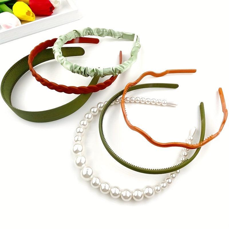 6pcs Wide Brim Head Hoop Set with Faux Pearl Decor Hair Band