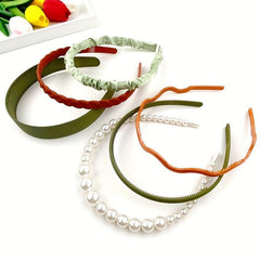 6pcs Wide Brim Head Hoop Set with Faux Pearl Decor Hair Band