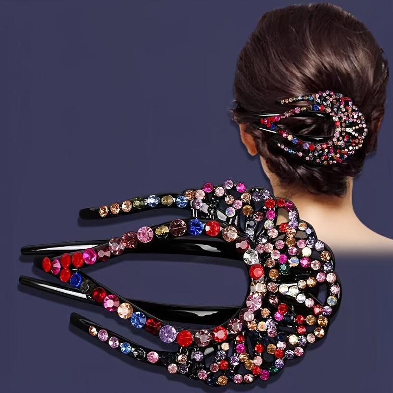 Colorful Rhinestone Flower Hair Claw Clip Retro Strong Grip Hair Jaw Clip