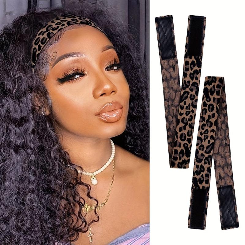 2pcs Leopard Pattern Wig Bands Adjustable Lace Melting Band Comfortable Headband