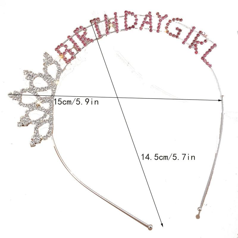 Pink Birthday Princess Tiara Rhinestone Happy Birthday Headband