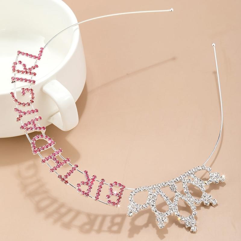 Pink Birthday Princess Tiara Rhinestone Happy Birthday Headband