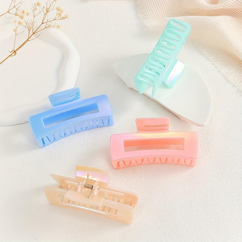 4pcs Candy Hair Claw Hollow Rectangle Shaped Hair Claw Style