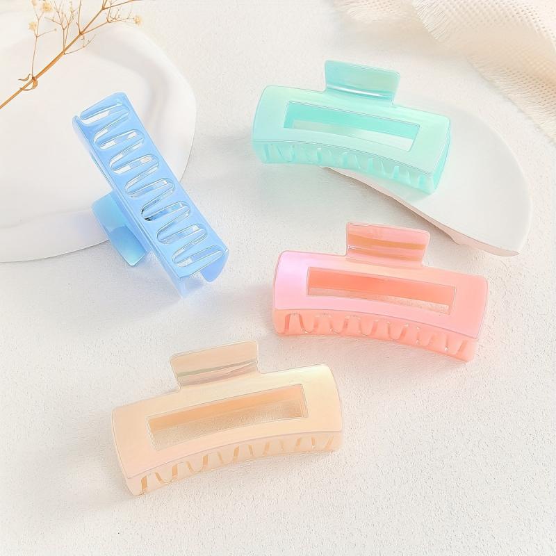 4pcs Candy Hair Claw Hollow Rectangle Shaped Hair Claw Style