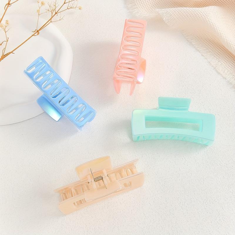4pcs Candy Hair Claw Hollow Rectangle Shaped Hair Claw Style