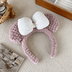 Plush Bow Bear Ears Decor Headband Fluffy Hair Band for Girls Women