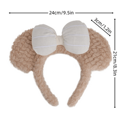 Plush Bow Bear Ears Decor Headband Fluffy Hair Band for Girls Women