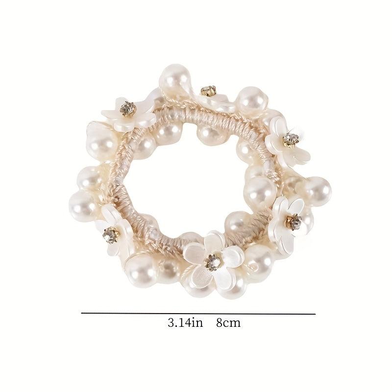 Faux Pearl Beaded Hair Tie Floral Hair Rope Ponytail Hair Ring