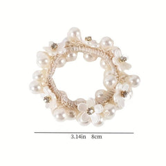 Faux Pearl Beaded Hair Tie Floral Hair Rope Ponytail Hair Ring