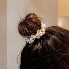 Faux Pearl Beaded Hair Tie Floral Hair Rope Ponytail Hair Ring