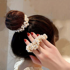 Faux Pearl Beaded Hair Tie Floral Hair Rope Ponytail Hair Ring