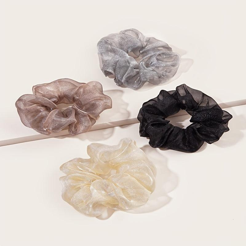 4pcs Glitter Organza Scrunchies Hair Rope Elastic Hair Accessories