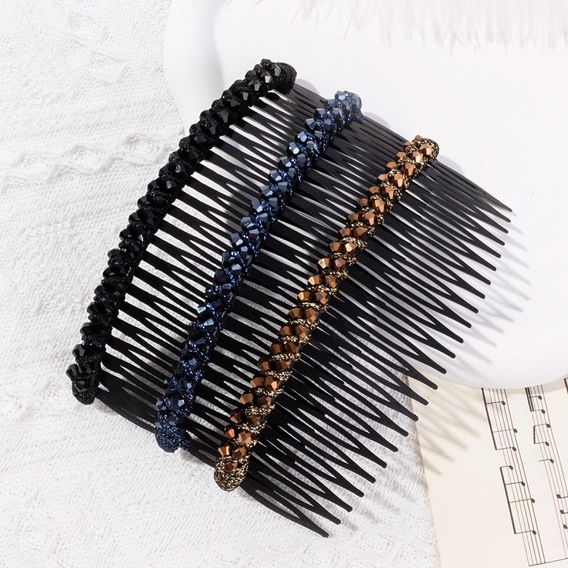 3pcs Crystal Rhinestone Hair Side Comb Set Braided Updo Hair Accessories