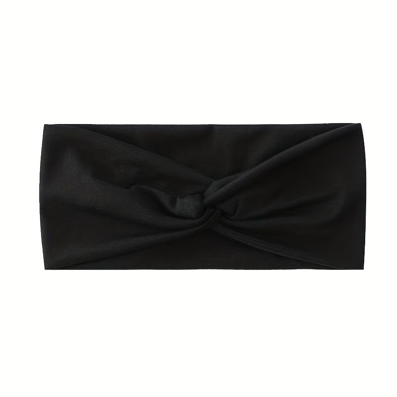Solid Elastic Sports Headband Wide Brim Knotted Sweat Absorbent Headband