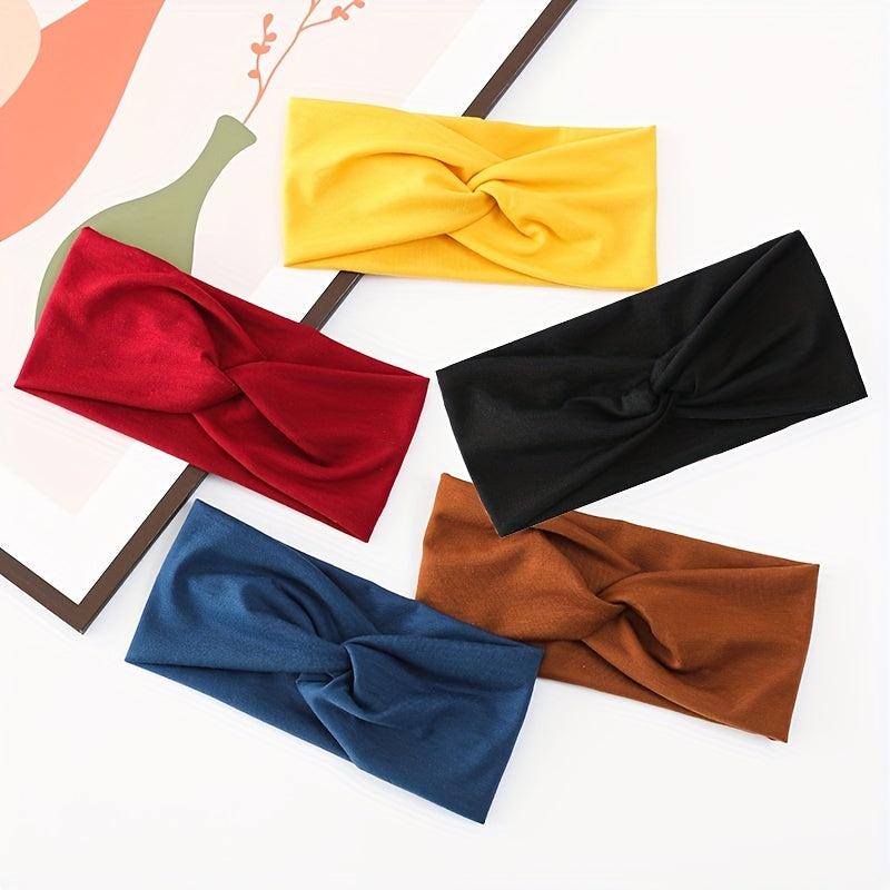Solid Elastic Sports Headband Wide Brim Knotted Sweat Absorbent Headband
