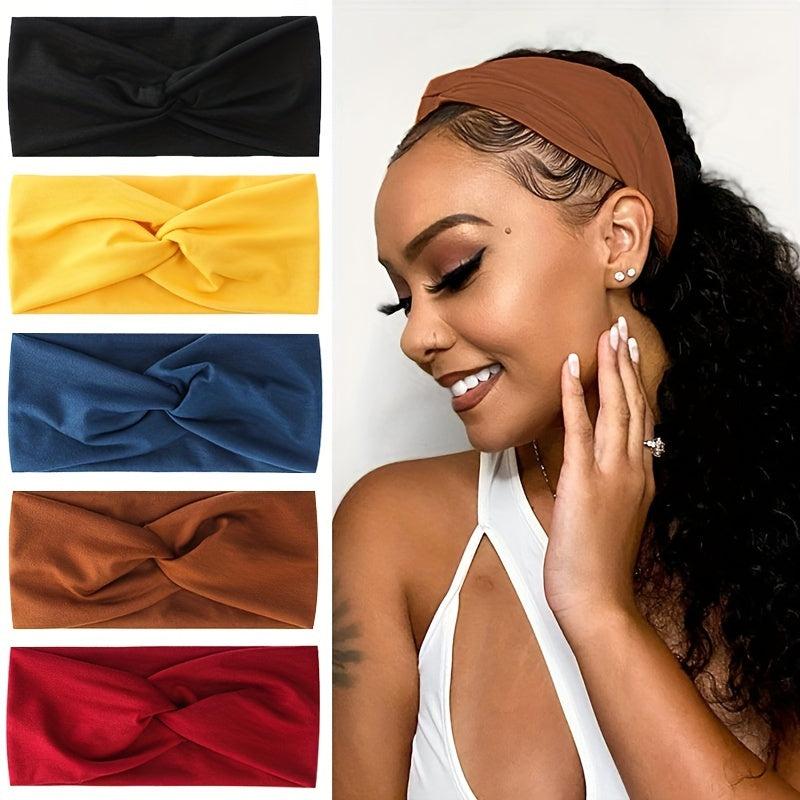 Solid Elastic Sports Headband Wide Brim Knotted Sweat Absorbent Headband