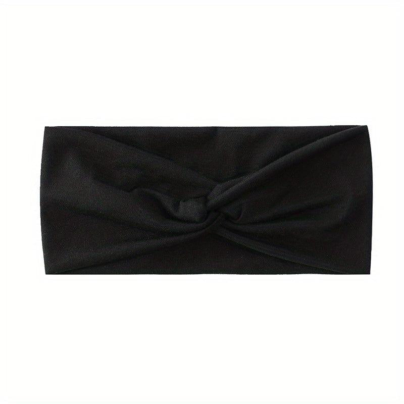 Solid Elastic Sports Headband Wide Brim Knotted Sweat Absorbent Headband