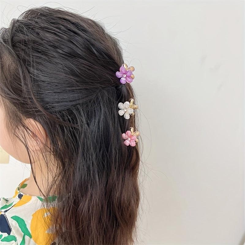 Princess Head Clip Set Faux Pearl Crystal Flower Bangs Clip